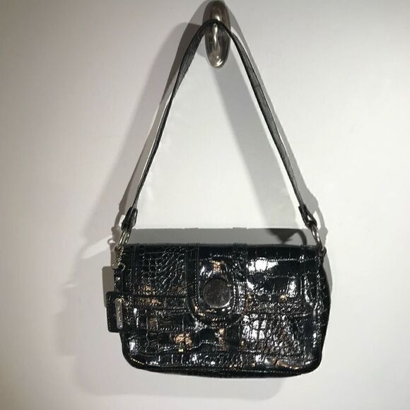 Emilie m Small Shoulder Bag. Vegan Croc Leather. Embossed top handle bag. Silver - Picture 9 of 10